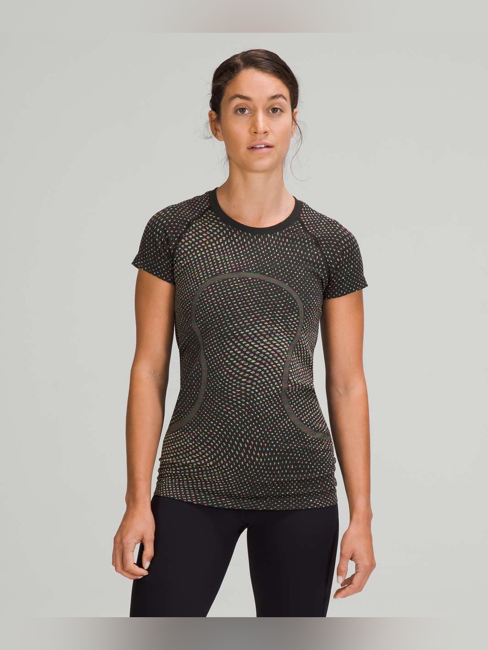 Lululemon Swiftly Tech Short Sleeve Shirt 2.0 Grid Warp Black / Neon Multi